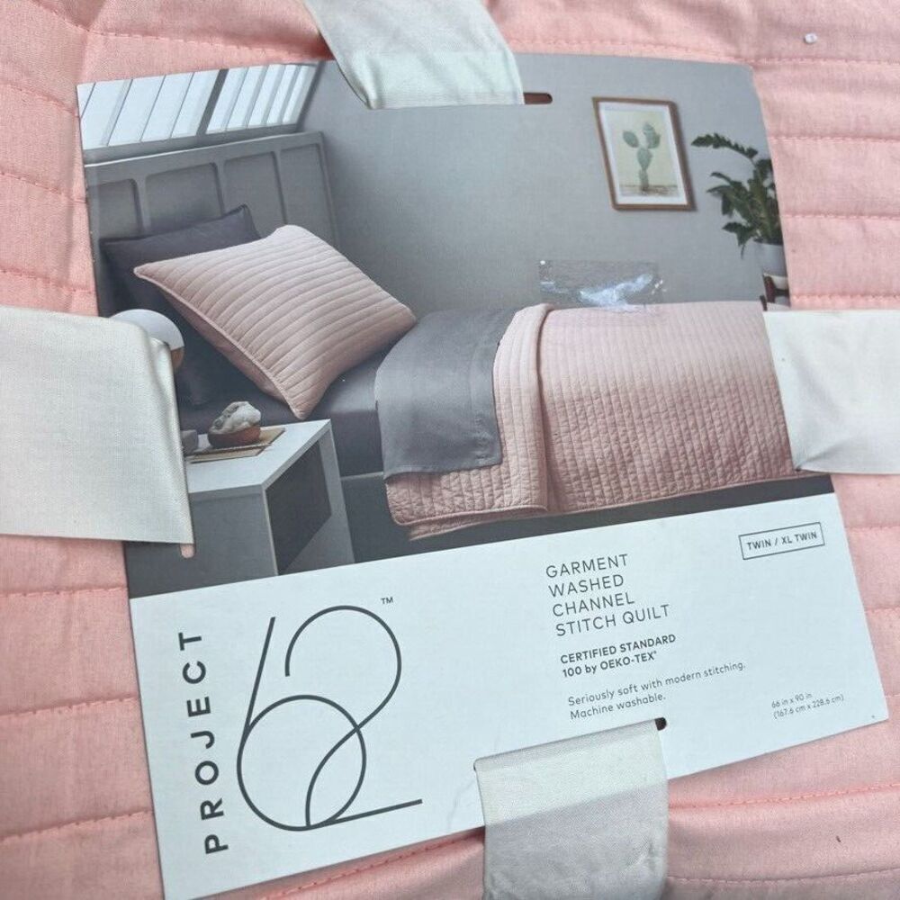 Project 62 Garment Washed Channel Stitch Quilt Pink Twin / XL Twin NEW